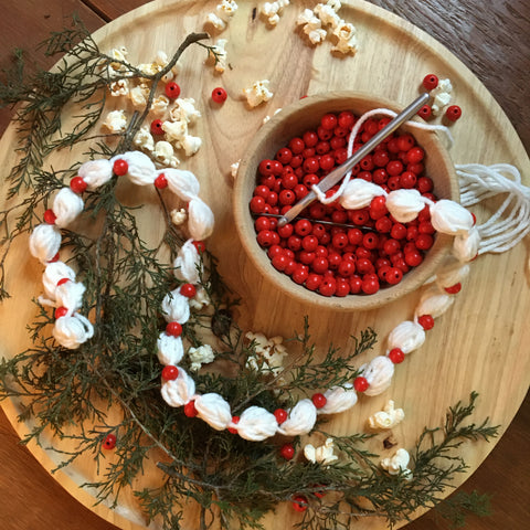 “Popcorn and Cranberry” Crocheted Garland