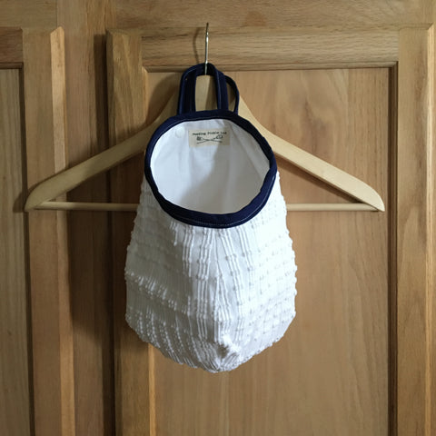 Large Vintage White with Navy Blue Binding