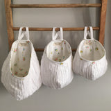 Upcycled White with Vintage Floral Lining Hanging Pod