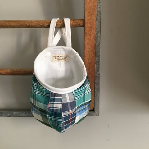 Small Retro Blues Plaid Patchwork on White Hanging Pod