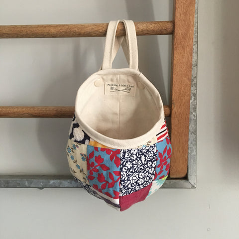 Small Vintage Patchwork on Natural Canvas Hanging Pod